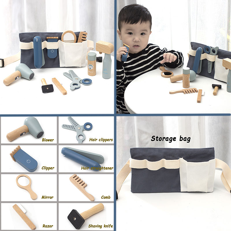 Thumbnail: Kids Wooden Makeup Haircut Toy Beauty Fashion Salon Playset Games Combs Hair Dr