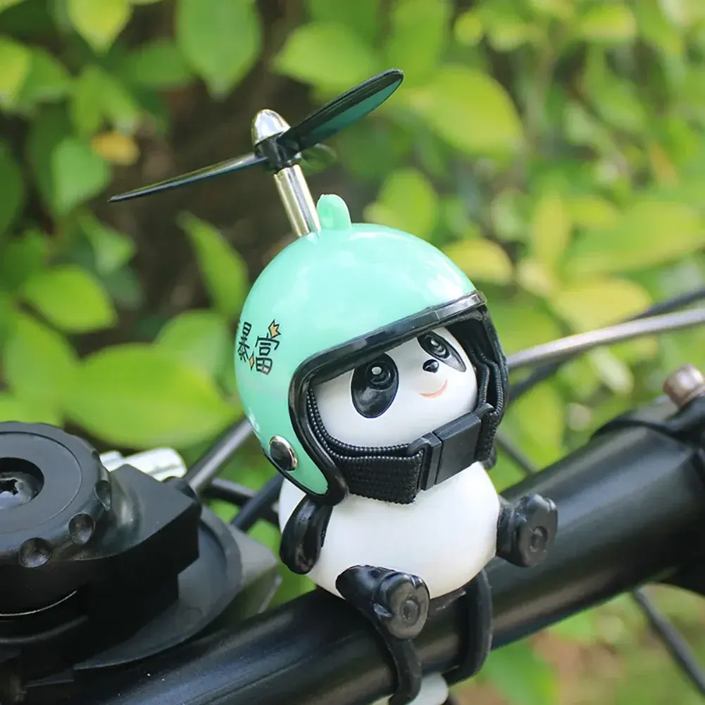 Cute Panda Cartoon with Helmet Airscrew Ornaments Toy Motorcycle Handlebar Deco