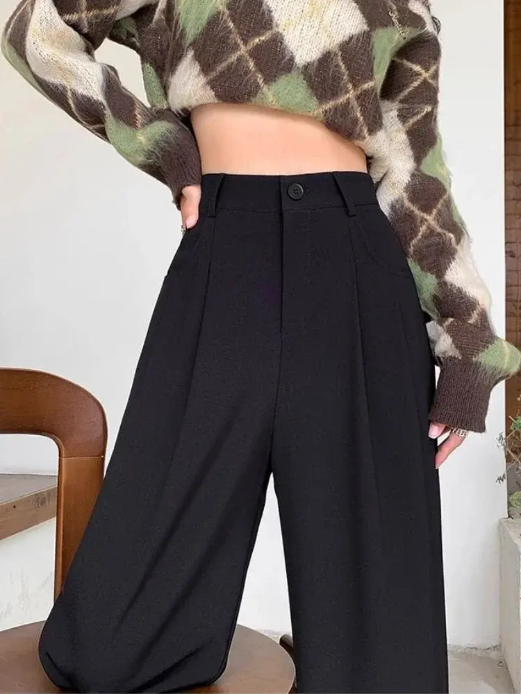 Thumbnail: Chic Elastic High Waist Wide Leg Pants Women Spring Summer Elegant Trouser Offi