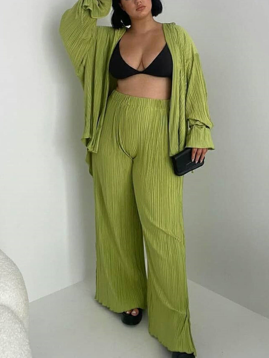 Thumbnail: Wsevypo Frauen Zwei-stück Gefaltetes Hosen Anzüge Casual Chic Feste Farbe Lange