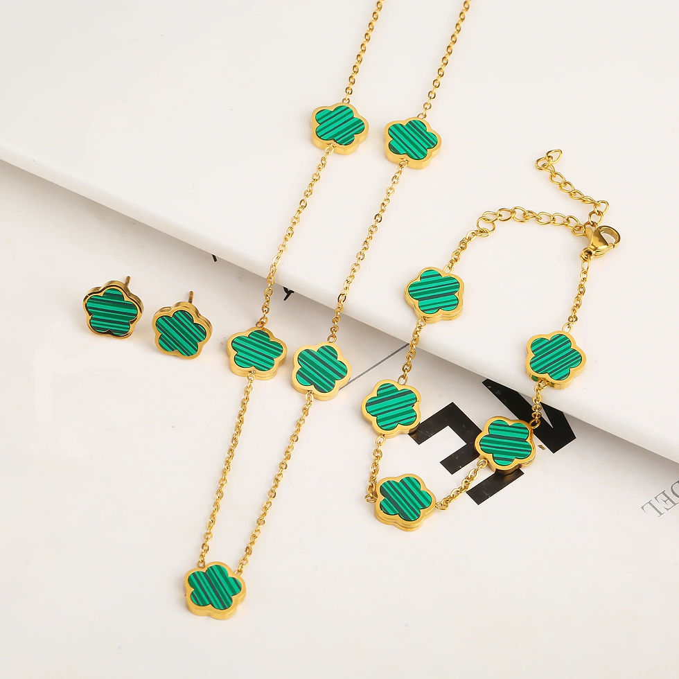 Miniaturbild: Trendy Flower Stainless Steel Jewelry Sets For Women Gold Color Metal Earring N