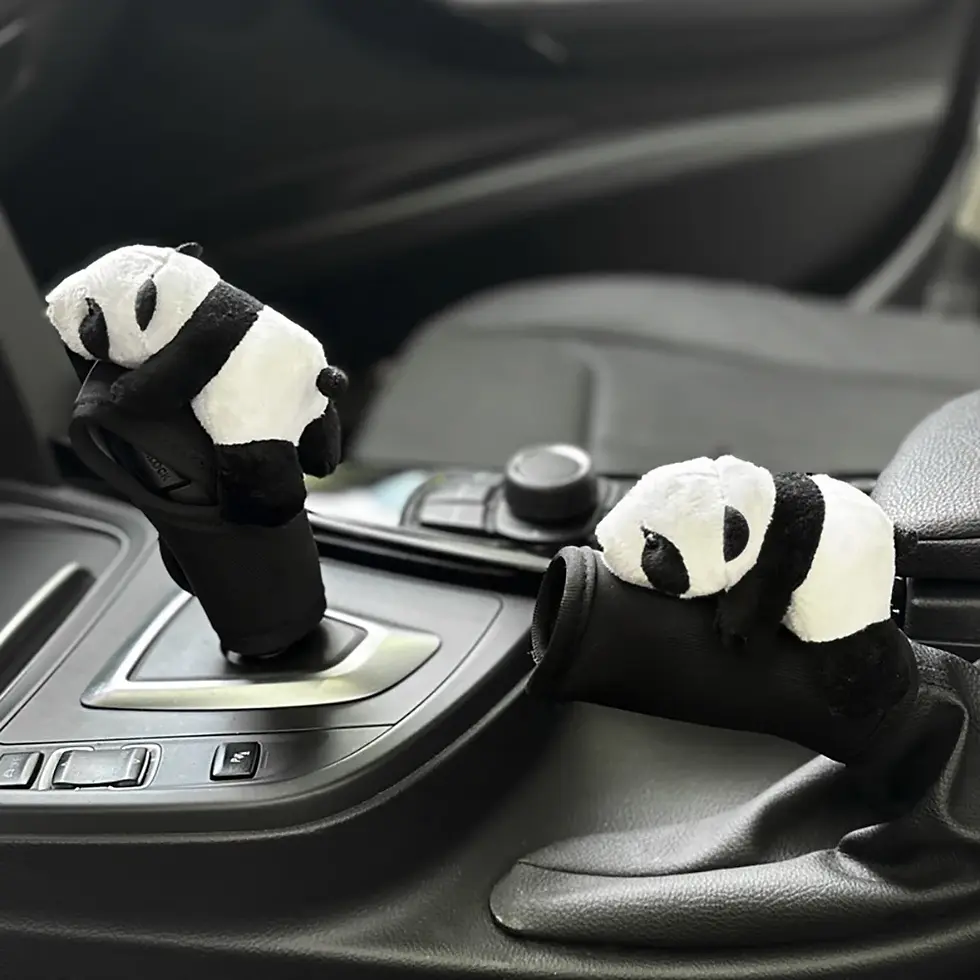 Thumbnail: 1pc Cute Cartoon Panda Car Gear Shift Cover Soft Plush Auto Shifter Hand Brake 