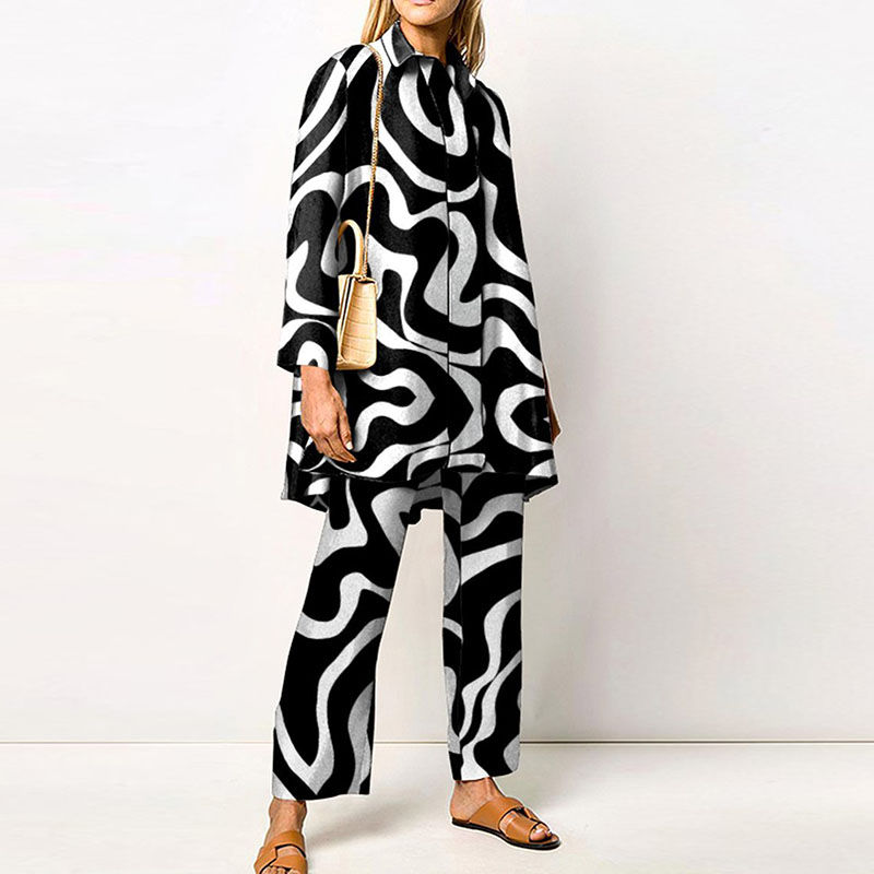 Thumbnail: Damen Streetwear Lose Gerade Passenden Set Frauen Elastische Taille Büro Hosen 