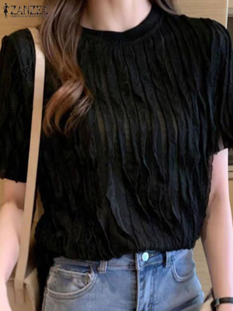 Miniaturbild: ZANZEA Korean Women Pleats Blouse Fashion Textured Fabric Basic Tops 2024 Summe