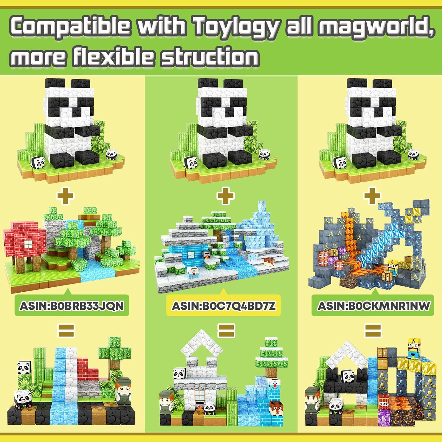 Magnetic Blocks-Build Mine Magnet World Panda Edition, Magnetic Tiles Building 