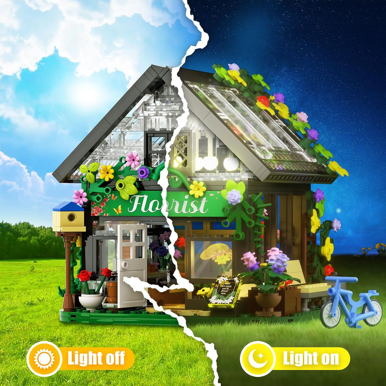 Flower House Building Set, with LED Lights Warmth Building Blocks Set Gift for 