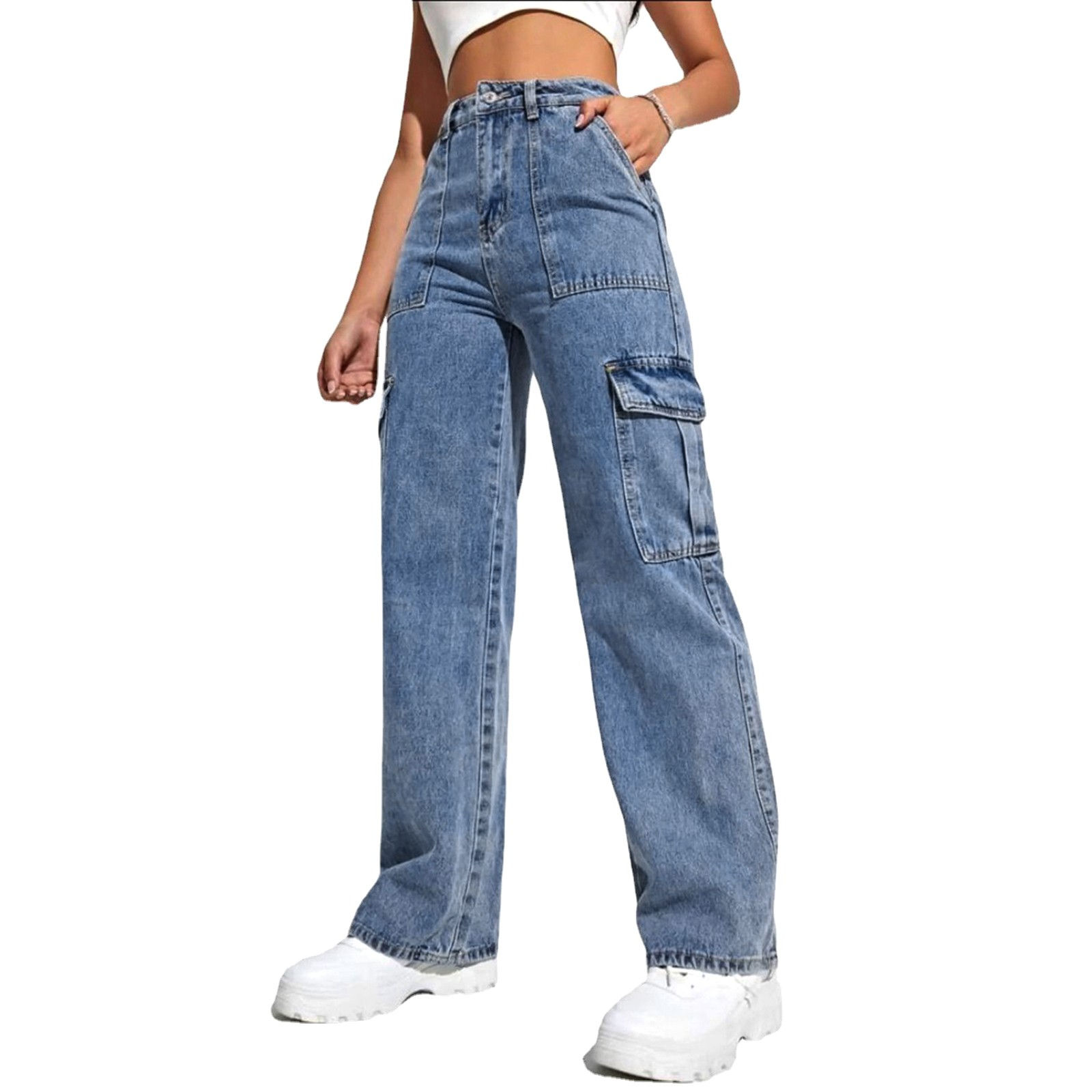 Women's Jeans Vintage Washed High Waist Jeans Cargo Pants Streetwear Fashion Mu