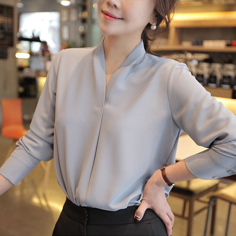 Thumbnail: 2023 Autumn Long Sleeve White Shirt Women Korean Style V-neck Loose Tops Summer