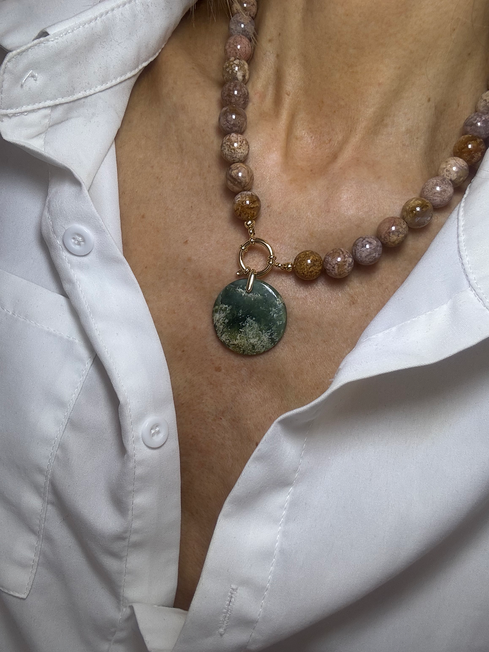 Thumbnail: Collier JUMBO XL en Agate Océan Dorée