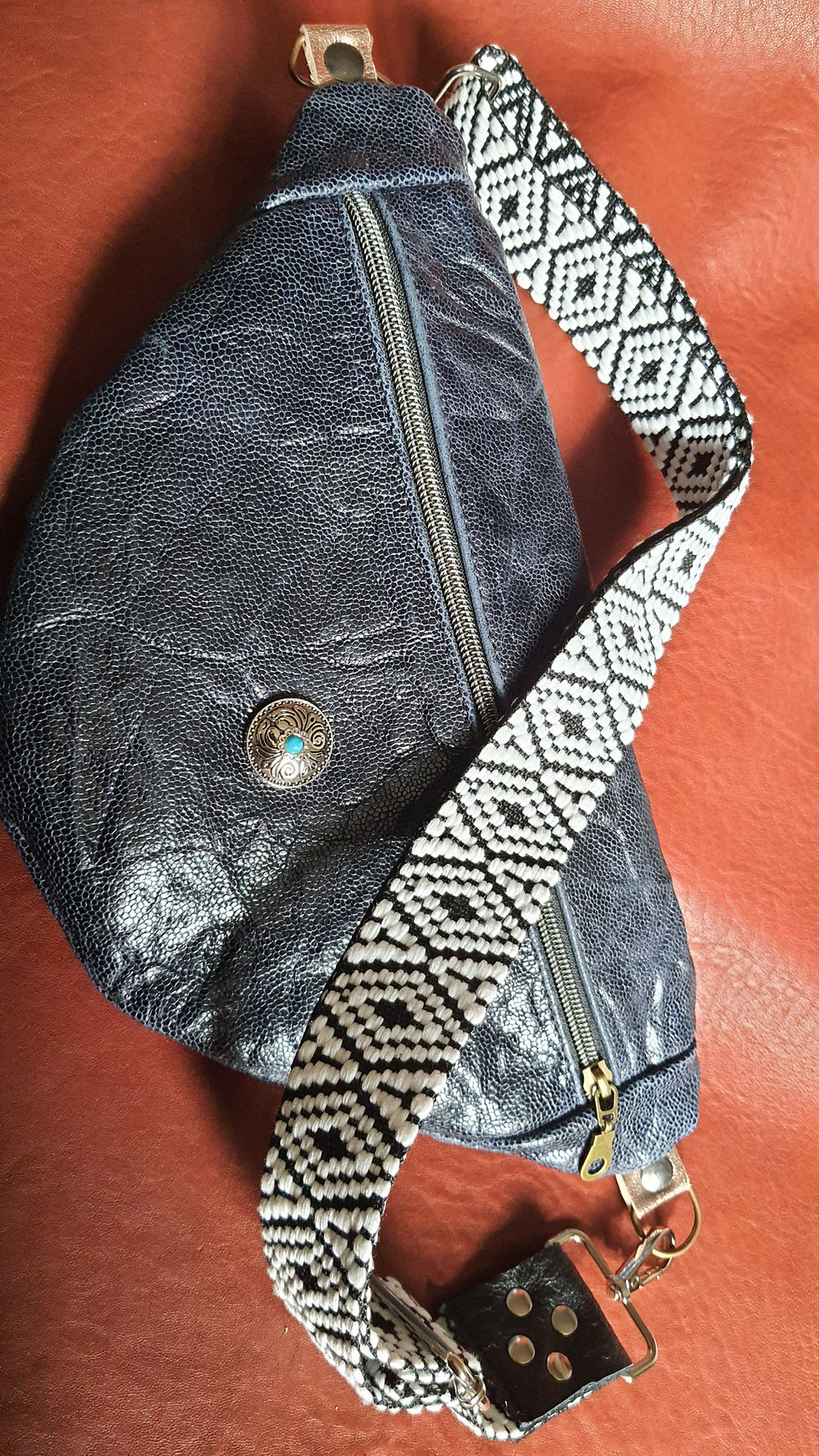 Miniature : Sac banane cuir bleu froissé 🔵