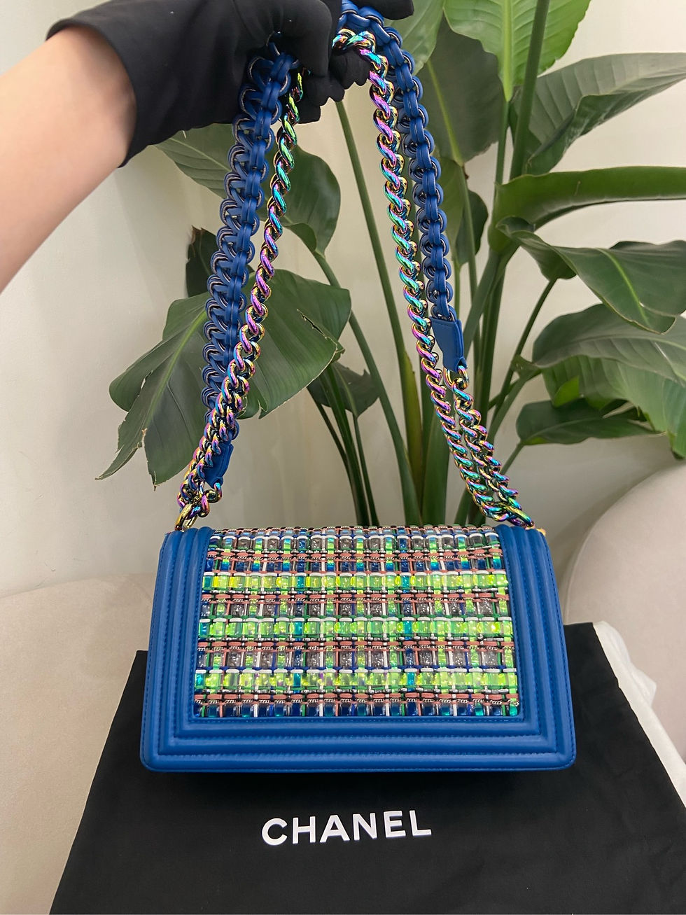 Chanel Leboy Rainbow Green Woven Medium Flap Bag