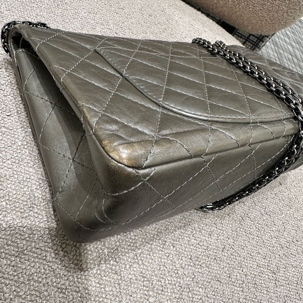 【Chanel】Grey and Gold Classic Flap Bag
