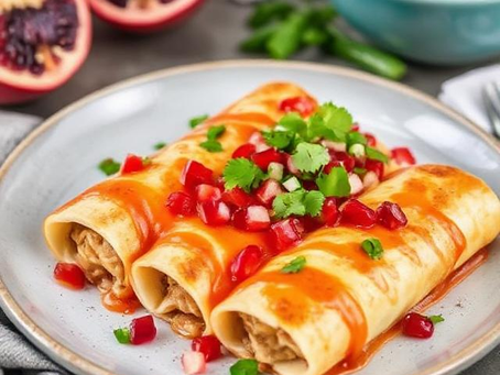 Cheesy, Sweet, And Sour Pomegranate Thai Chicken Enchiladas