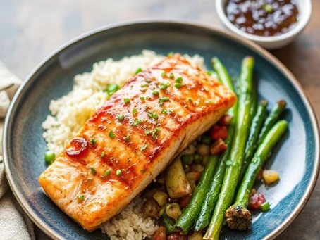 Crispy Garlic Honey Salmon with Miso-Glazed Vegetables
