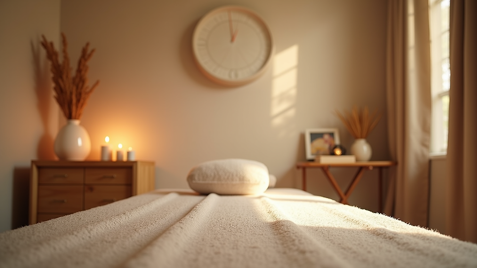 Eye-level view of a serene massage room with calming decor