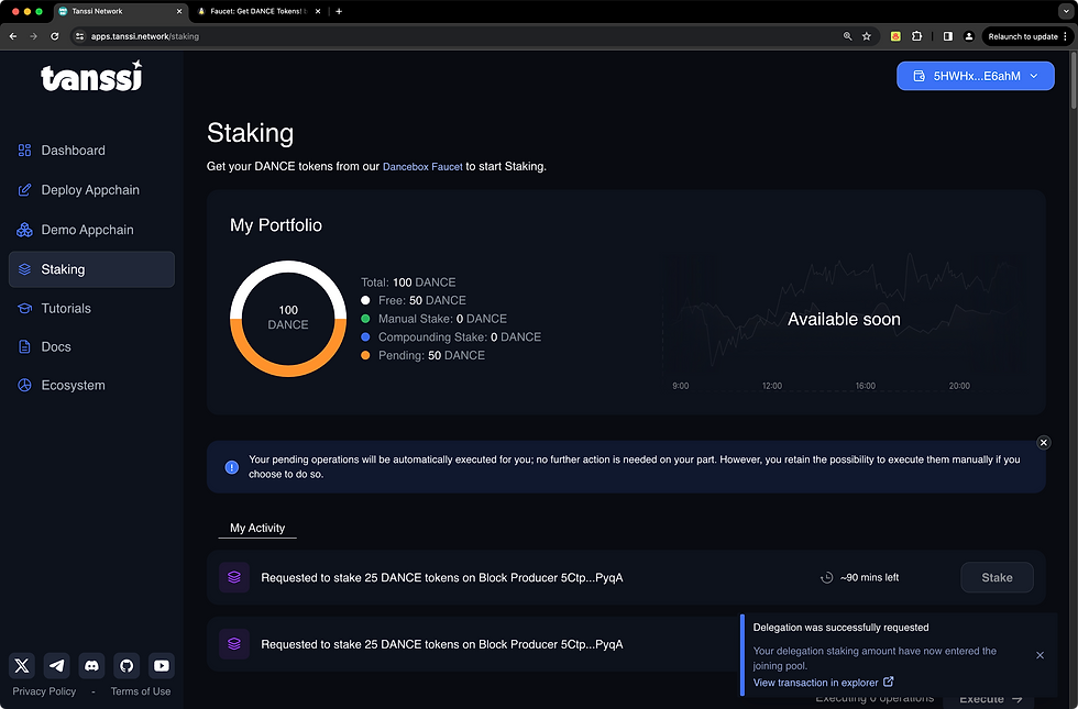 Staking in Dancebox, Tanssi's TestNet, Guide - Step 7