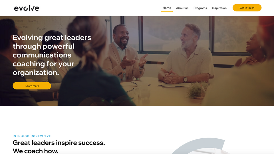 EVOLVE website homepage