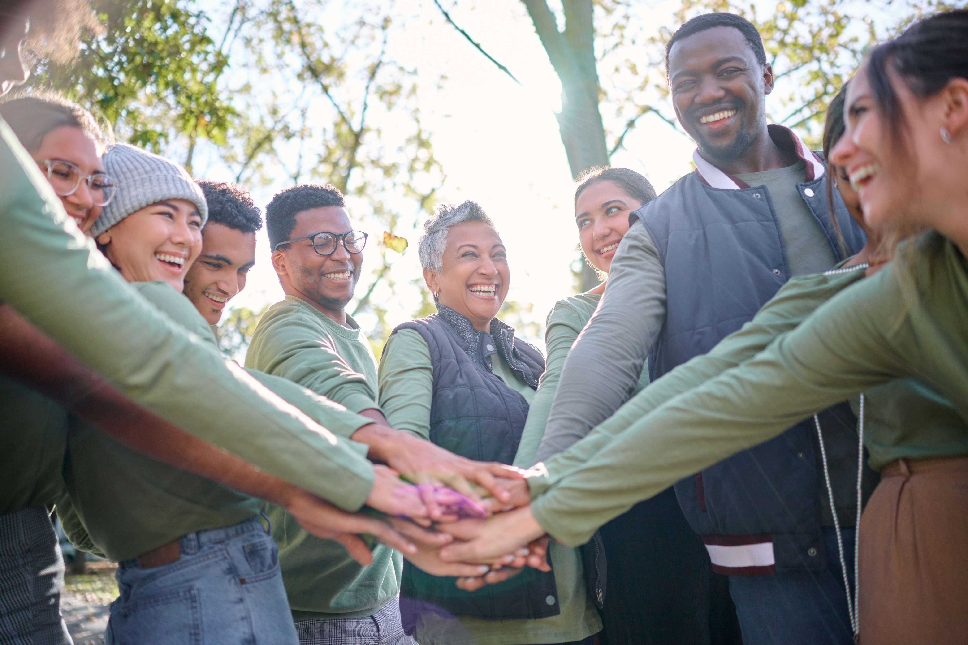 A motivational team huddle at a community event