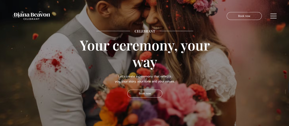 The homepage of Diana Beavon Celebrant website.