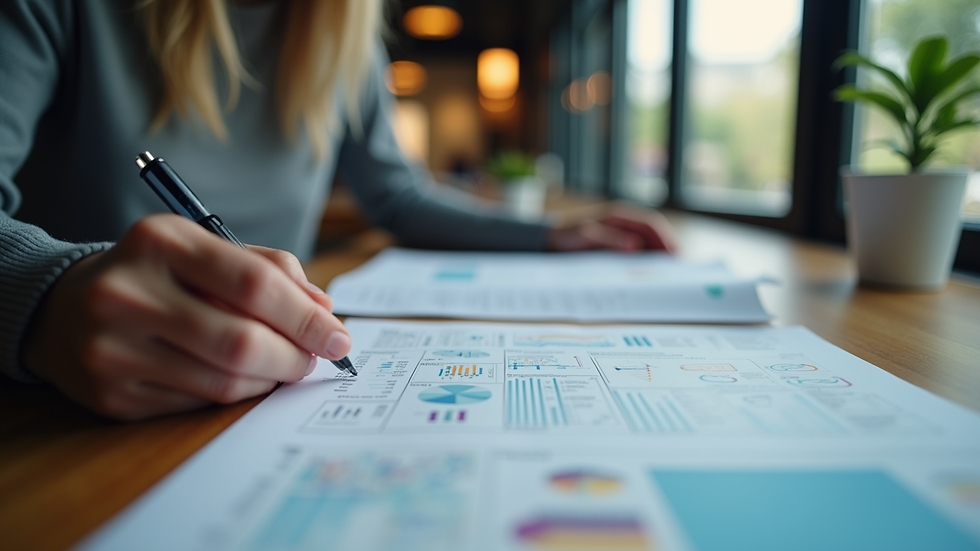 Close-up of a senior marketer reviewing brand storytelling strategy documents