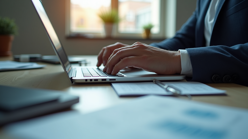 Close-up view of a marketing professional analysing data on a laptop