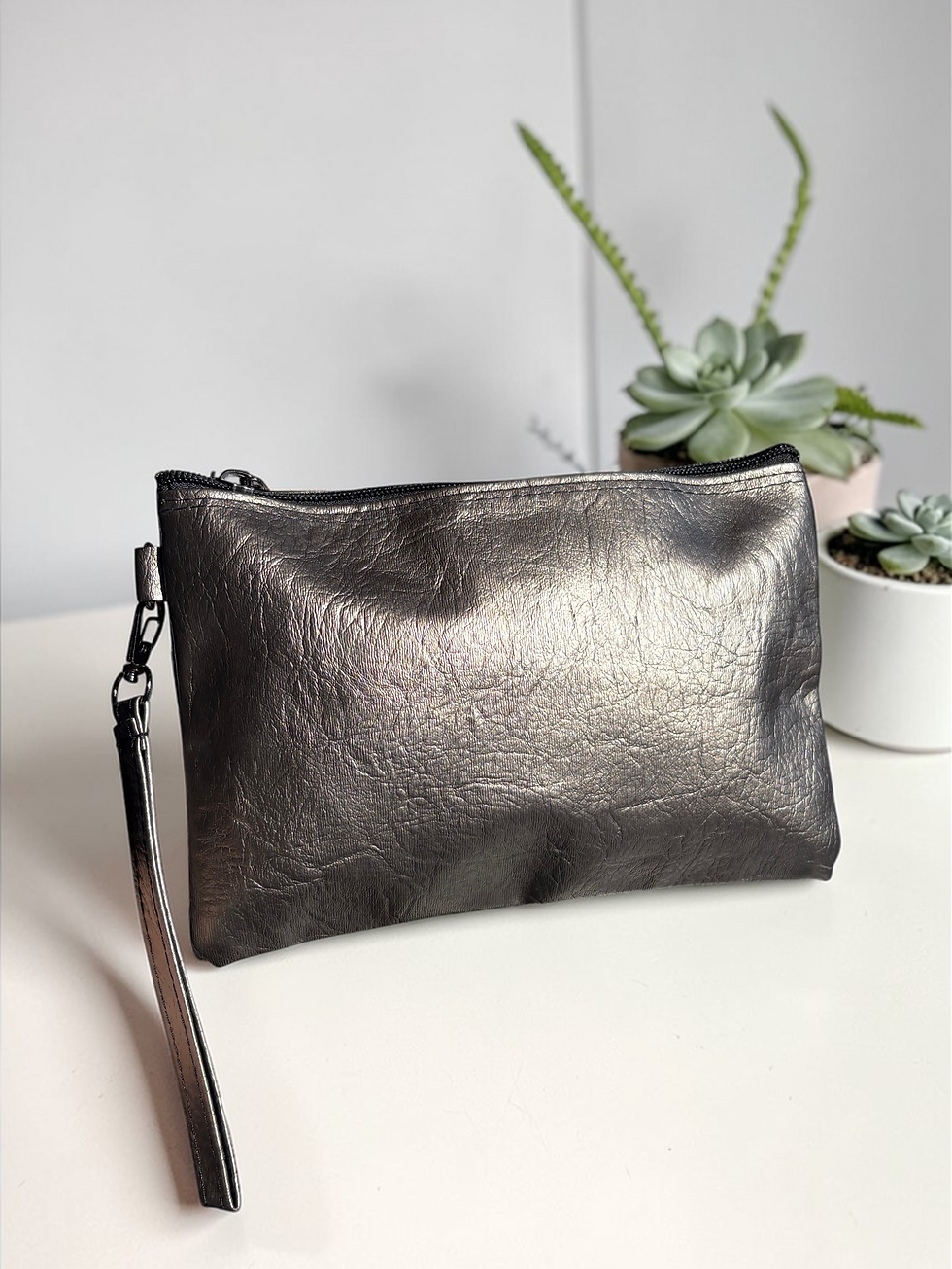 Küçük resim: Kadın Makyaj Çantası Bilek Askılı Çok Amaçlı Kozmetik Organizer Fermuarlı Suni D