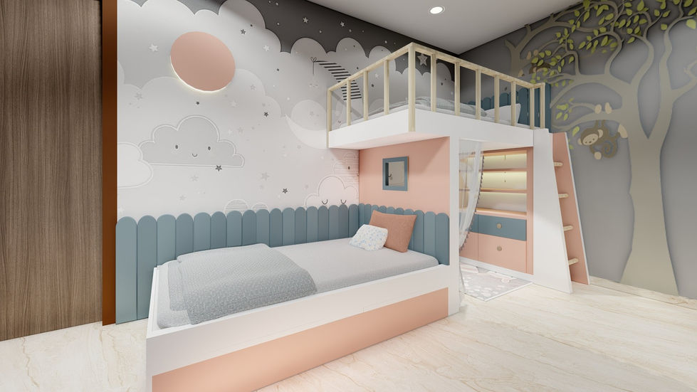 Bespoke Kids Room with Pine Wood Bunk Bed and Pastel Storage in Kalyani Nagar Pune | Verb Interior