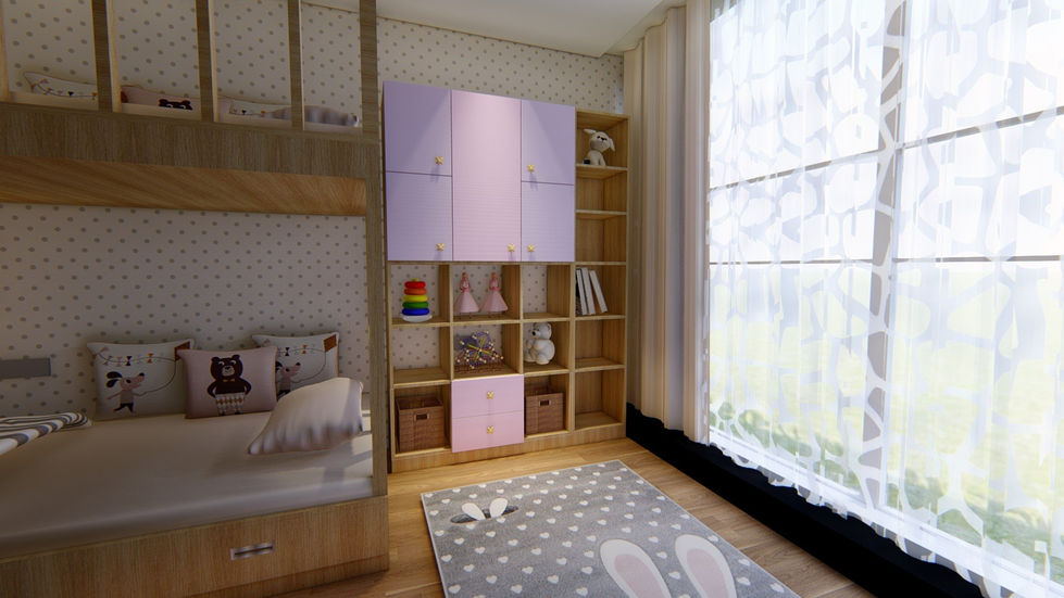 Creative Children's Bedroom with Custom Wooden Storage System in Balewadi Pune | Verb Interior