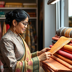 A Indian designer looking at material swatches..jpg
