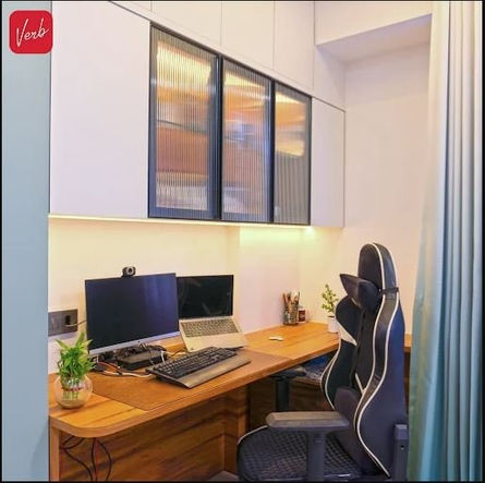 Minimalist Home Office Workspace with Glass Cabinetry in Kharadi Pune | Verb Interior