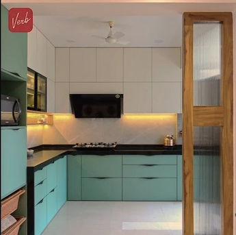 Two-tone Teal and White Parallel Modular Kitchen in Baner Pune | Verb Interior