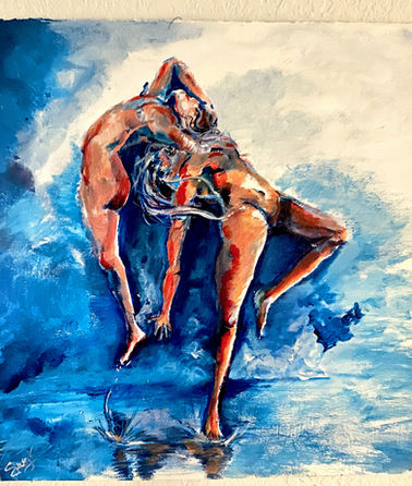 Two Dancers pose on the water