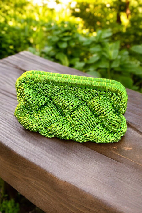 Miniatura: - AMALTHEIA- Metallic Lime Green Crochet Clutch Bag