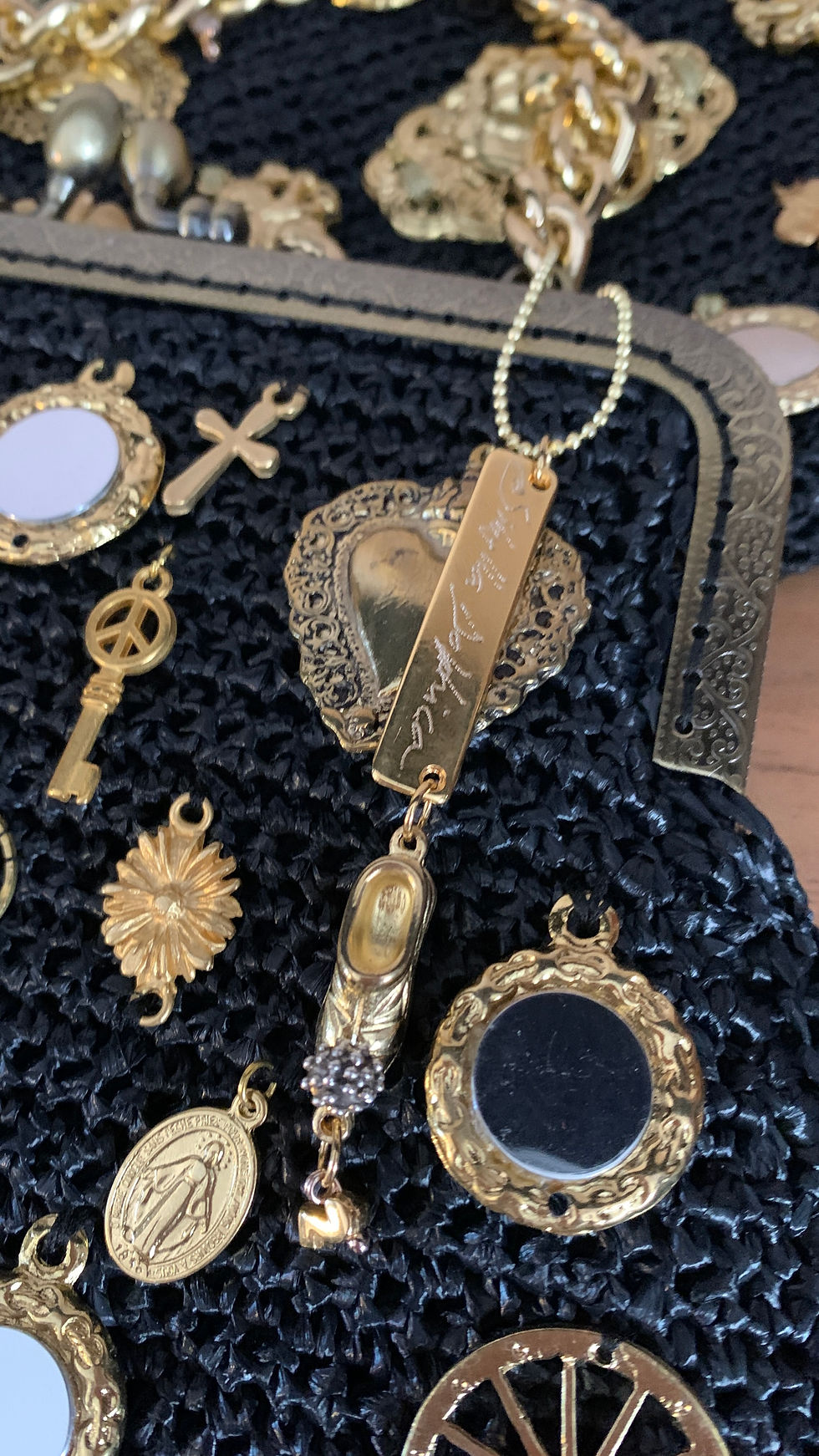 Thumbnail: Raffia Mini Clutch with Gold charms "Fiesta II"