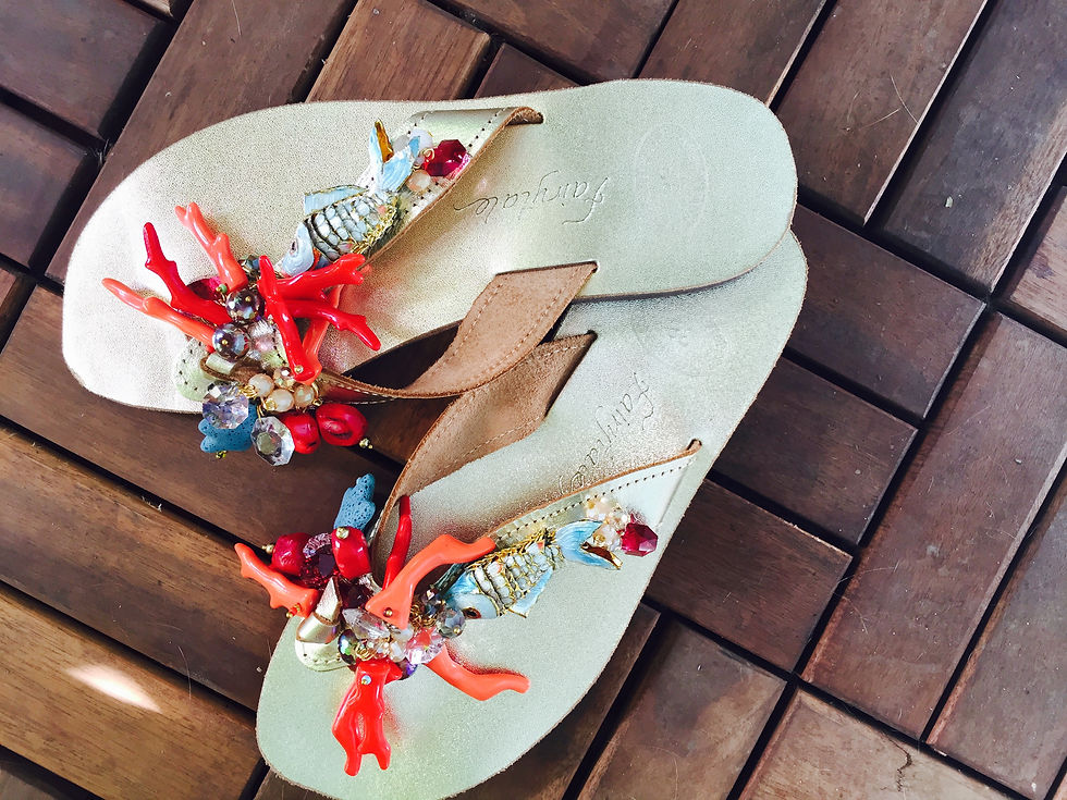 Miniatura: Gold Leather sandals withcorals and fishes - OCEAN REEF