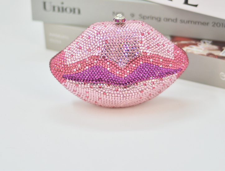 Thumbnail: Pink Lips Crystal Clutch Bag