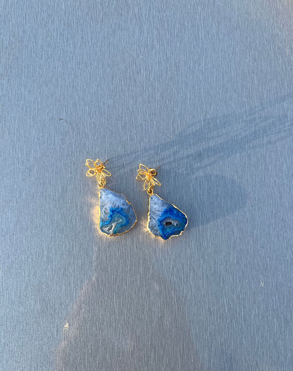 Thumbnail: Turquoise lace Agate Gold Drop Earrings - SKY