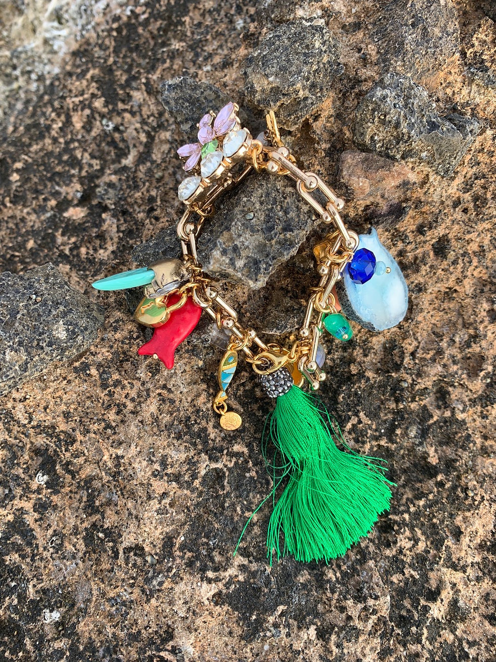 Miniature : Link Chain bracelet with Agate and Silk Tassel  - "Desert flower II"