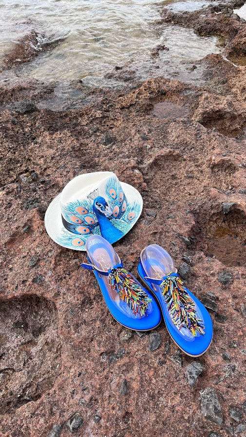 Thumbnail: “Thalia” Navy Blue Metalic Leather Sandals