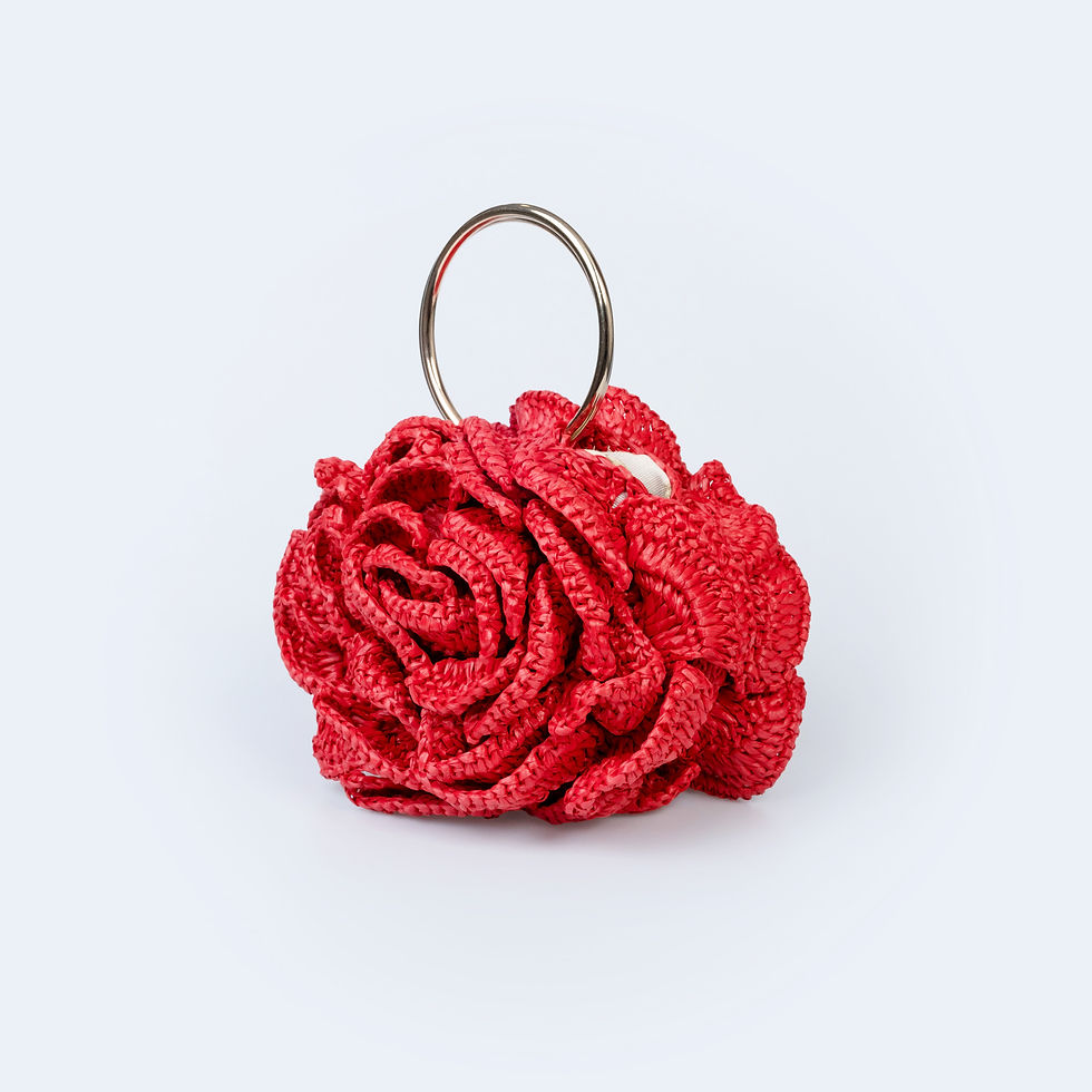 Miniature : Handwoven Flower Tote, "Rose" Red