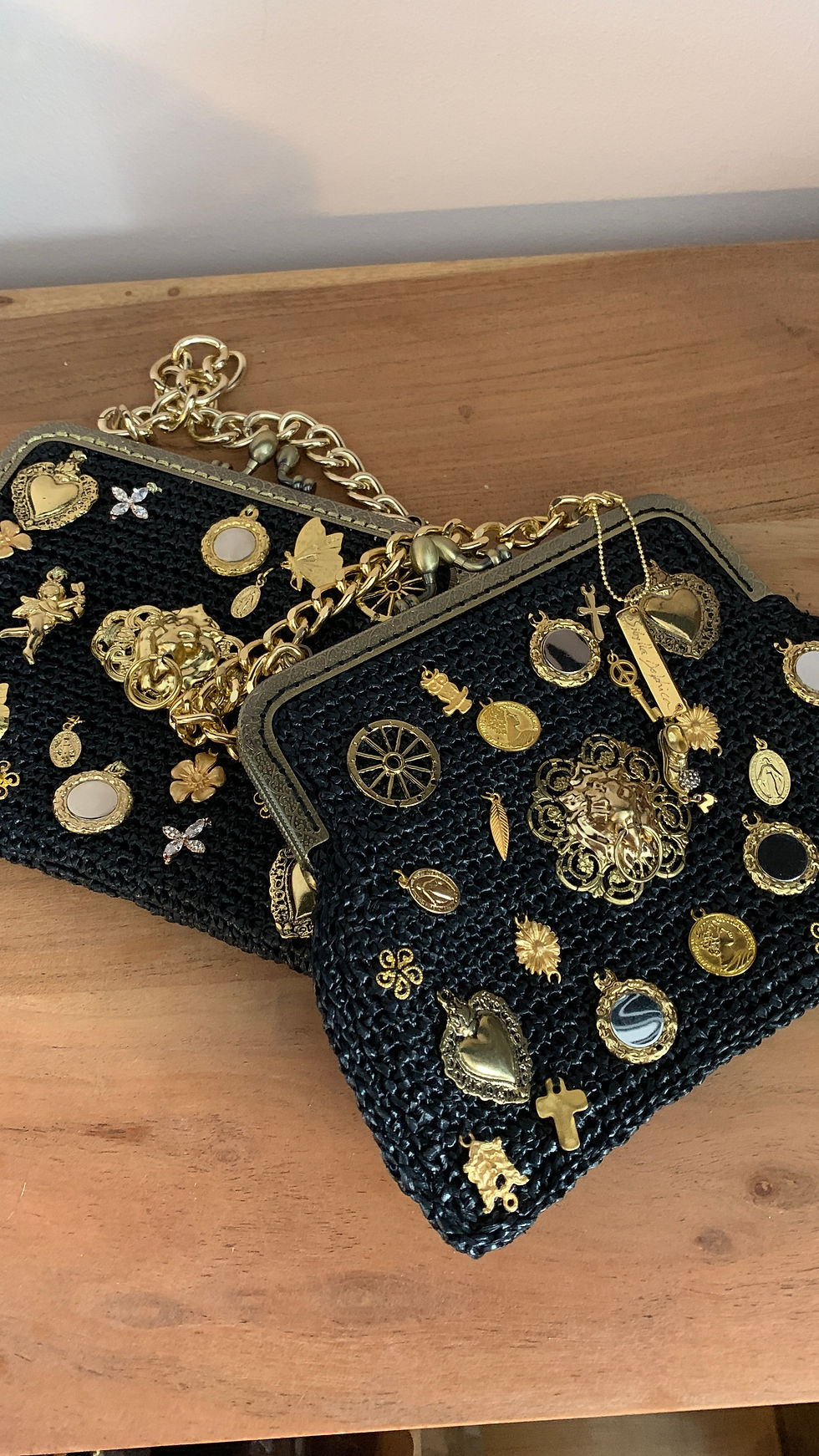 Thumbnail: Raffia Mini Clutch with Gold charms "Fiesta II"