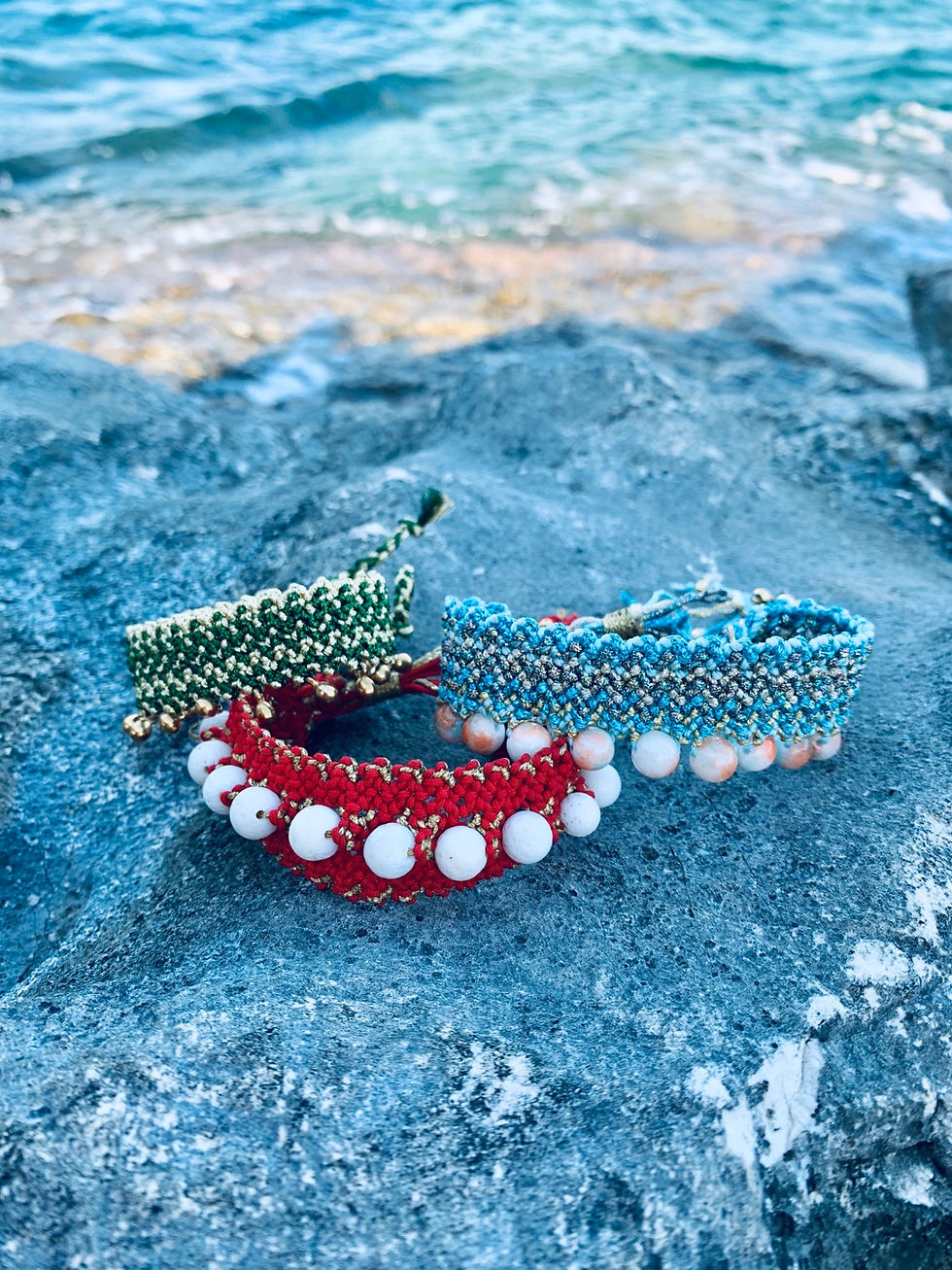 Thumbnail: Macrame Woven bracelet -"White Coral"New