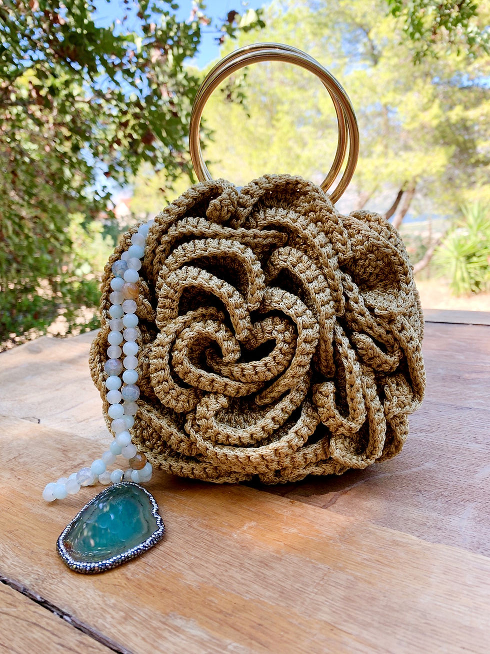 Thumbnail: Handwoven Flower Tote, "Rose" Gold