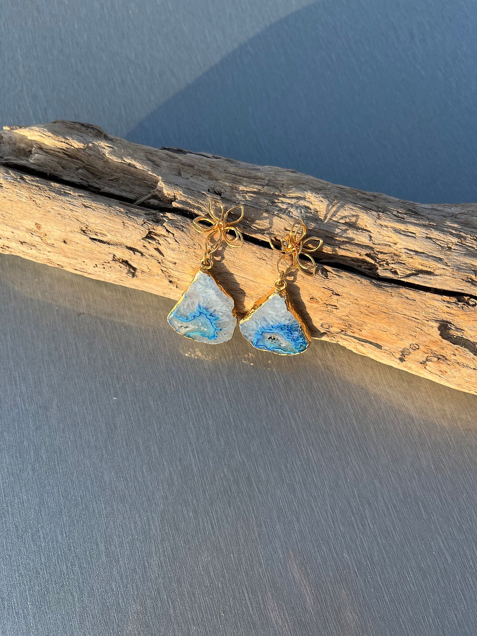 Thumbnail: Turquoise lace Agate Gold Drop Earrings - SKY