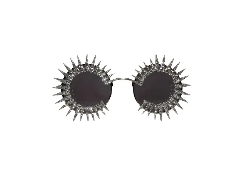 Round Vintage Sunglasses with Silver Rhinestone Spikes -