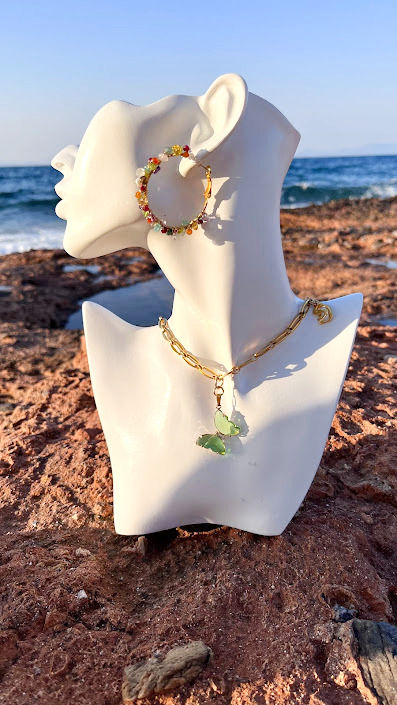 Thumbnail: Multicolored Gem wrapped hoops - Farfalina