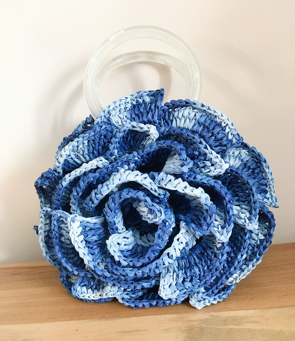 Miniatura: Handwoven Flower Tote, "Rose" Blue jean
