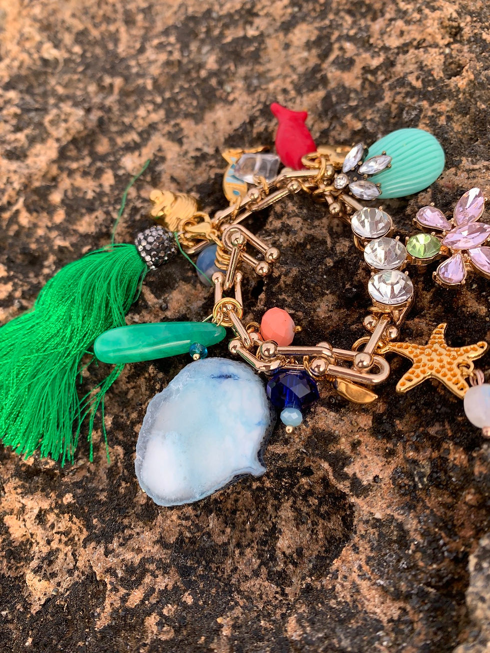 Miniature : Link Chain bracelet with Agate and Silk Tassel  - "Desert flower II"