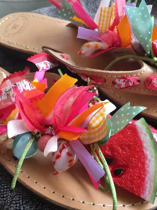Miniature : Women's Leather Sandals "WATERMELON"