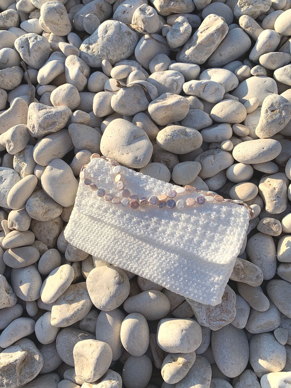 Thumbnail: Ivory Handwoven clutch with Pearl handle  “Kallos III”
